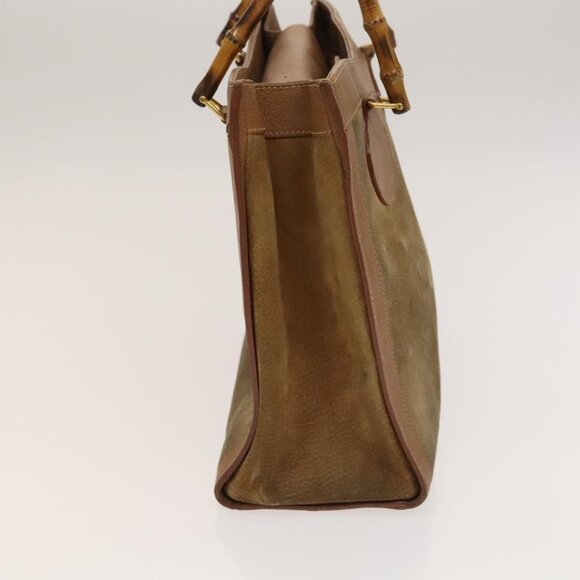 GUCCI Bamboo Hand Bag Suede Beige Gold - Picture 5 of 15